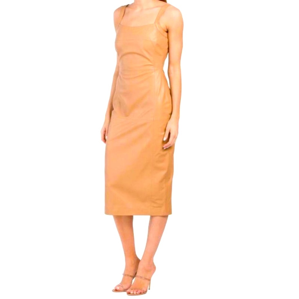 NWT bod and Christensen tan leather sheath dress  Nwt
